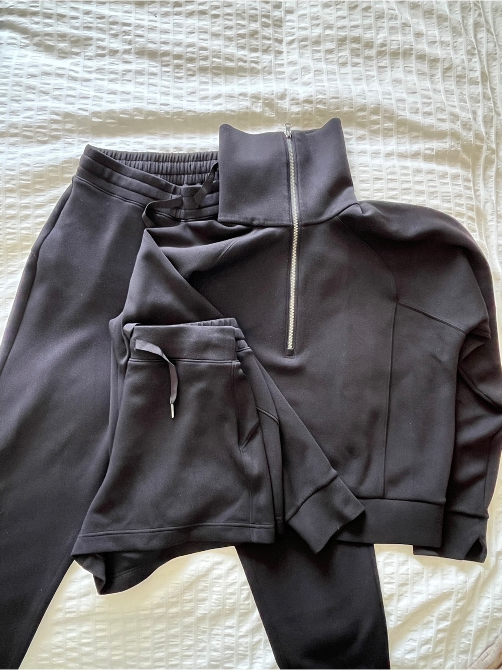 Spanx 3piece set Black Half-Zip Pull-On Jogger and shorts Set - Women